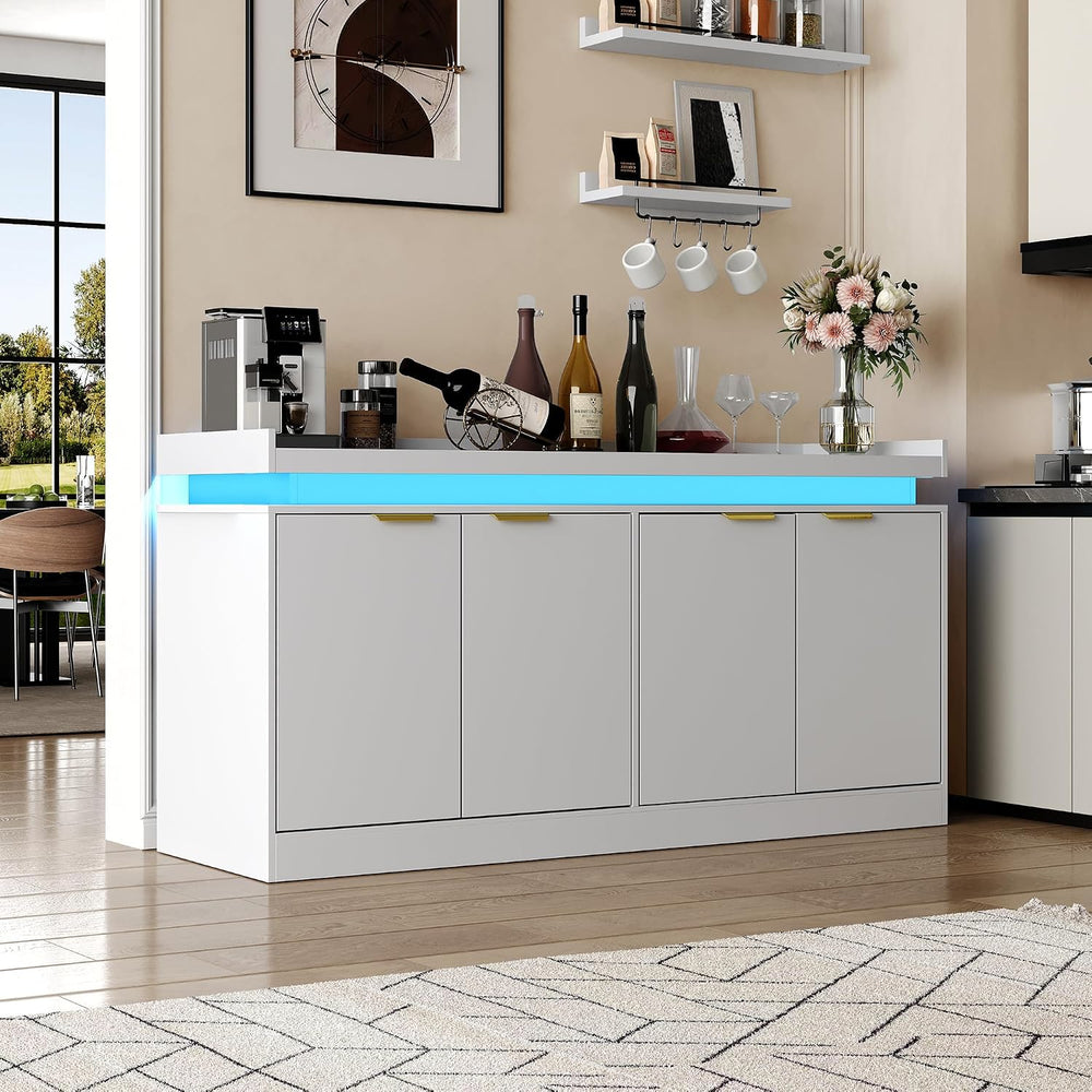 knoworld LED Sideboard Buffet Cabinet with Storage, 63'' Large Kitche...