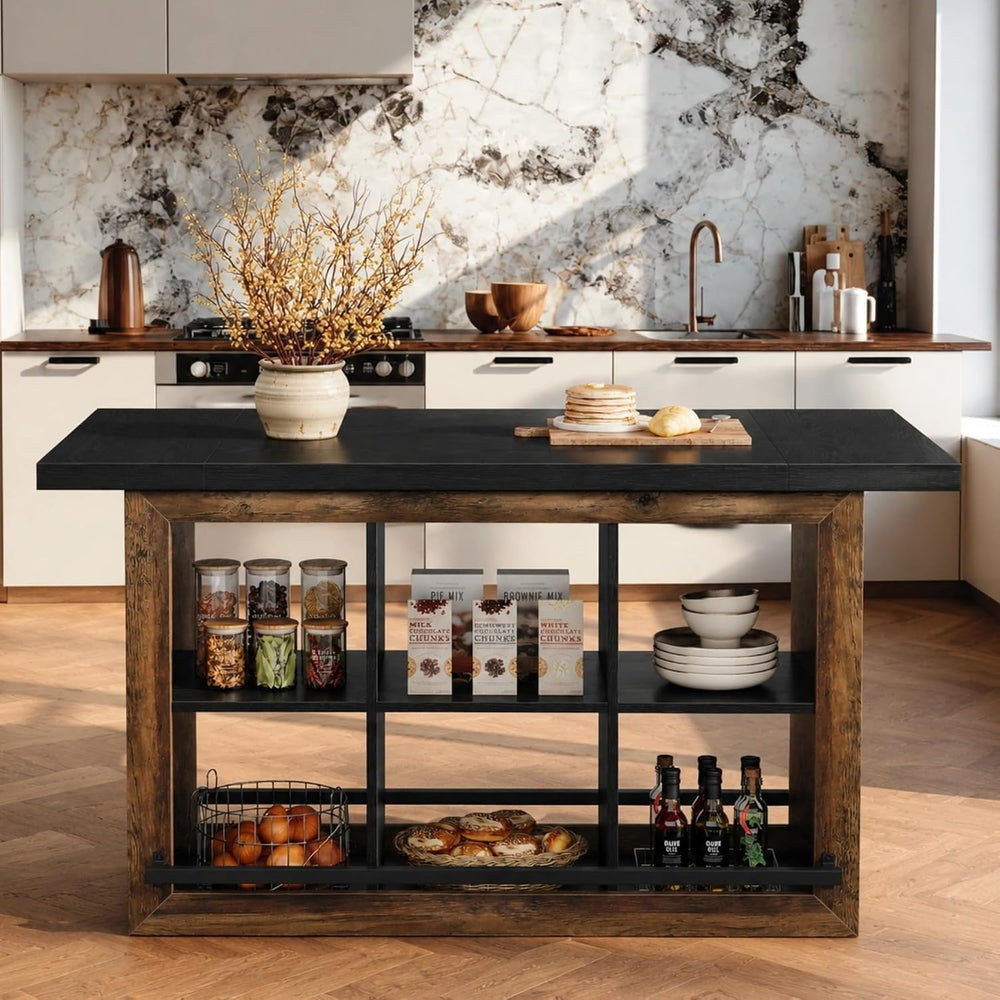 Tribesigns Kitchen Island with Storage, 62.6" Farmhouse Kitchen Island T...