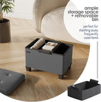STORAGEBUD Storage Ottoman Cube with Small Bin, 16-in Square Ottoman with Storage for Living Room and Bedroom, Small Ottomans Foot Rest, Faux Leather Foot Stools Ottomans Max 330lbs, Grey