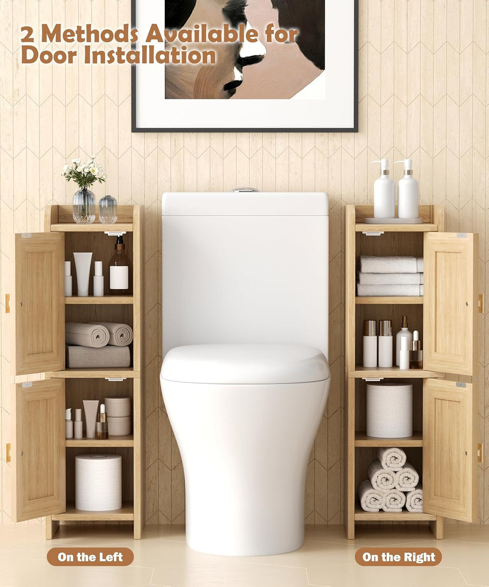 Akxomel Rattan Small Bathroom Cabinet Narrow Toilet Paper Organizer Oak | 7.9...