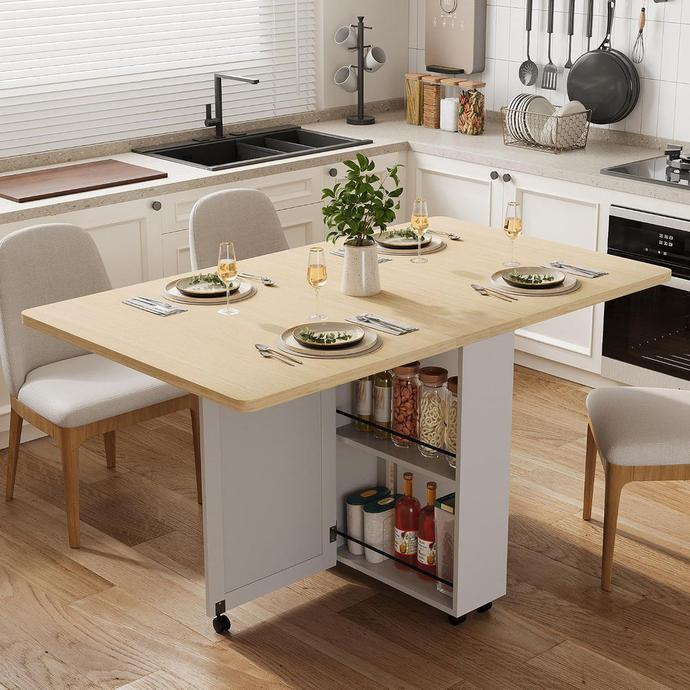 IDEALHOUSE Folding Dining Table, Folding Kitchen Table with Drawers and Stora...