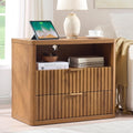 LEYAOYAO 31" Wide Fluted Nightstand with Charging Station, Oversized Extra Large 2 Drawers Night Stand,Brown Wood Bedside Table,Tall Bed Side End Tables,Modern Chest of Drawers Dressers for Bedroom