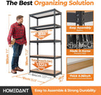 HOMEDANT 5 Tier Storage Shelves Adjustable Laminated Boltless Garage Metal Shelving Unit Heavy Duty Utility Rack Shelf Warehouse Pantry Closet Kitchen (3, (M) 35.9" W, Black)