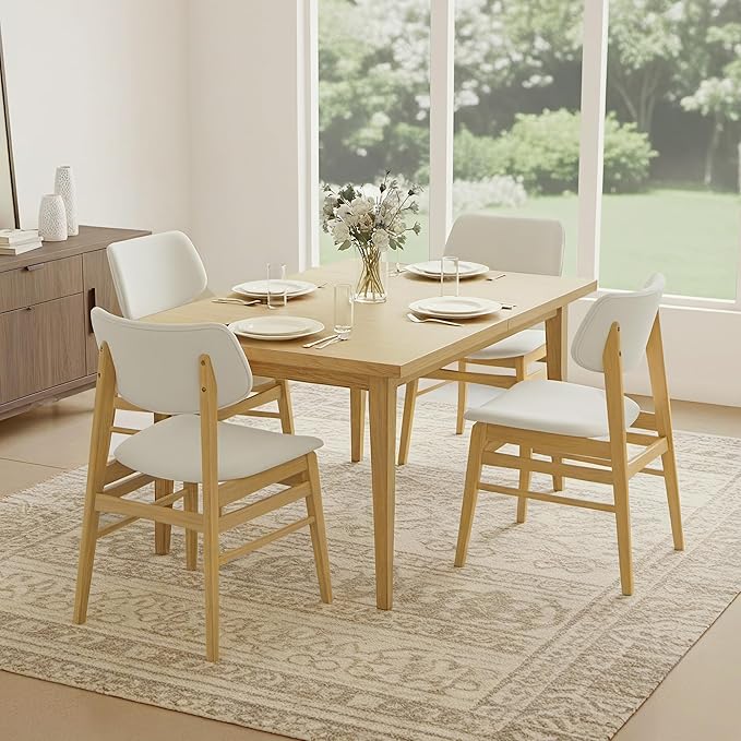 Wooden Dining Chairs Set of 6, Upholstered Modern Dining Room Chairs, Solid O...