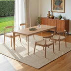 Farini Mid Century Modern Dining Chairs Set of 4, Solid Wood Frame Kitchen Chairs with Woven Upholstered Seat for Dining Room & Breakfast Nook,Natural-Beige