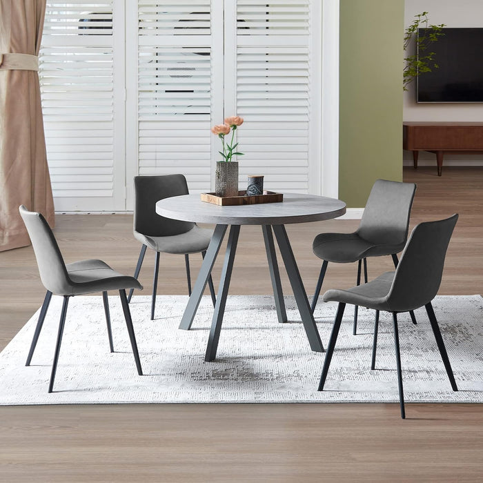 Zerifevni Round Dining Table Set, Mid Century Modern Small Round Dining Table Set, Saving Space (Table + 4 Grey Chairs)