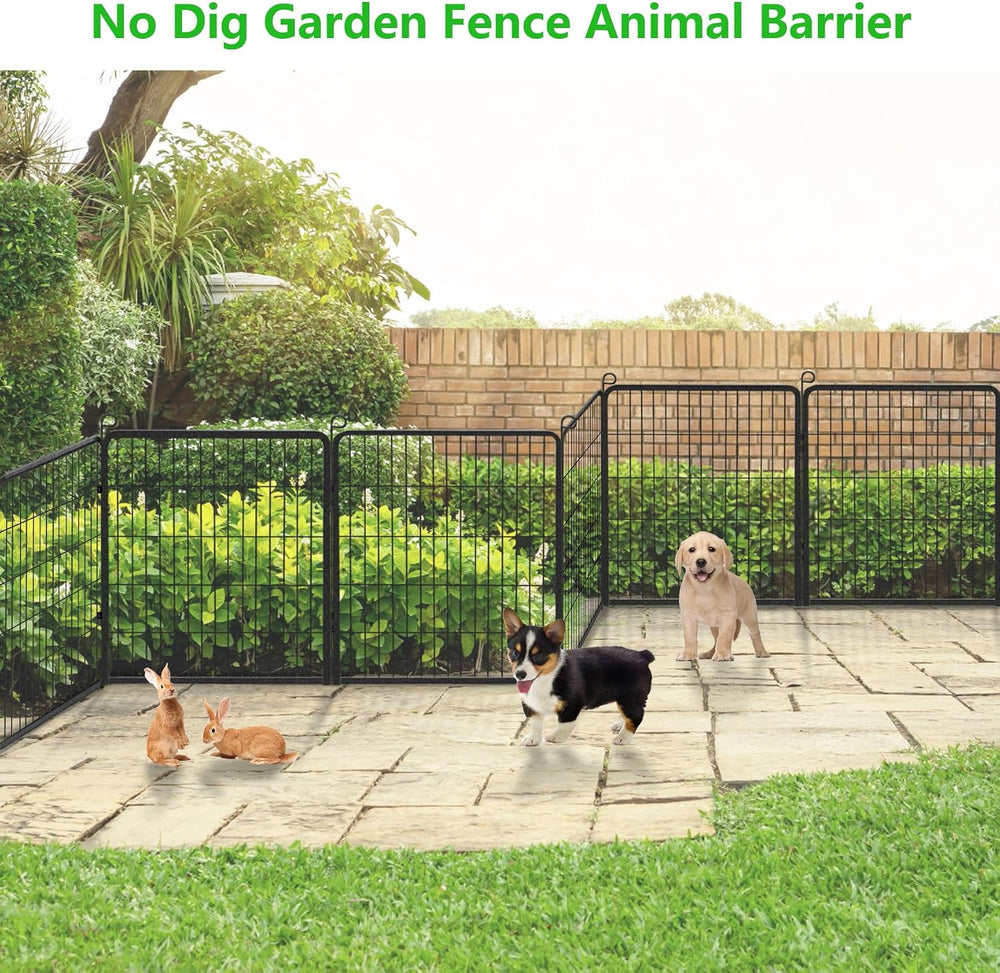 Decorative Metal Garden Fence with Gate Dog Fence Outdoor for Yard, 32in(H) x...