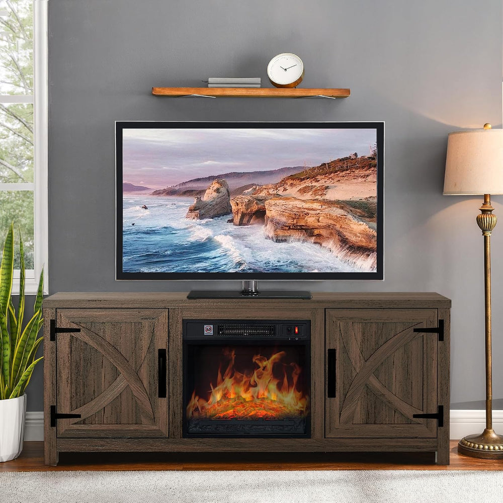 58 Inch Fireplace TV Stand for TV up to 65" | Farmhouse TV Stand with 18...