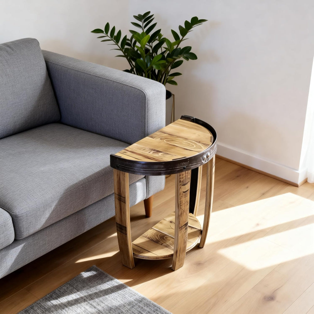 24Inch Half Whiskey Barrel Side Table，Whiskey Barrel End Table, Whiskey Barre...