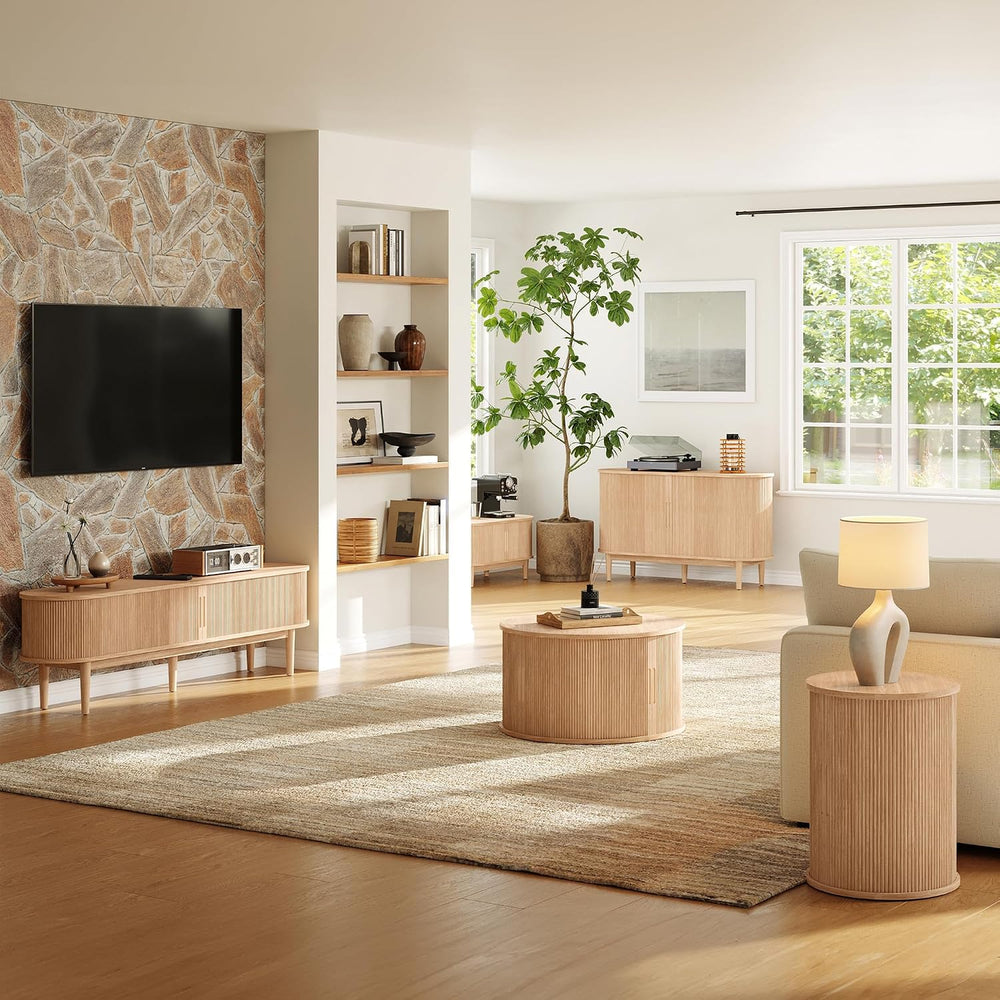LINSY HOME Fluted Living Room Table Set of 3, Includes Mid Century Modern TV ...