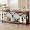 IBF 63 Inches Long Farmhouse Entryway Table, Rustic Wood Metal Sofa Console Table with Storage Shelves, Narrow Industrial Behind Couch Entry Hallway Table for Home Living Room, Rustic Brown Oak