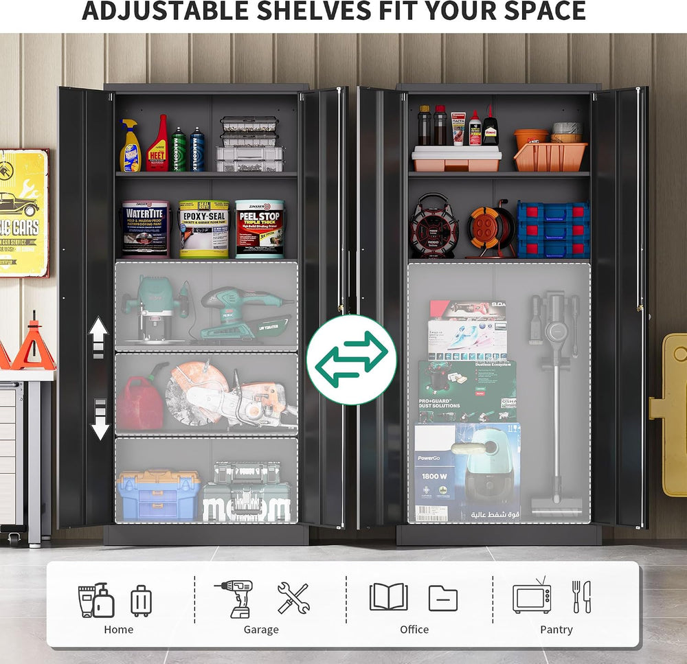 Metal Storage Cabinet with Locking Doors, 71" Tall Steel Locker Organize...