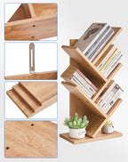 YMYNY 4 Tier Tree Bookshelf, Small Bookcase, Modern Wood Book Storage Rack, Freestanding Book Shelf for Books/Movies/CDs, Narrow Display Rack for Living Room, Home Office, Light Oak UHBC014K