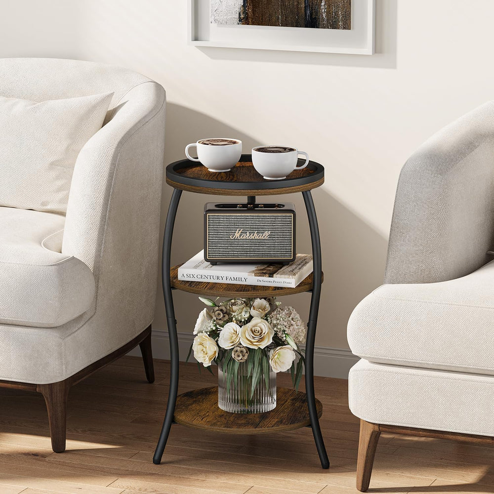 YINMIT Small Round Side Table, 3 Tier Slim Waist End Table with Anti-Tip Edge...