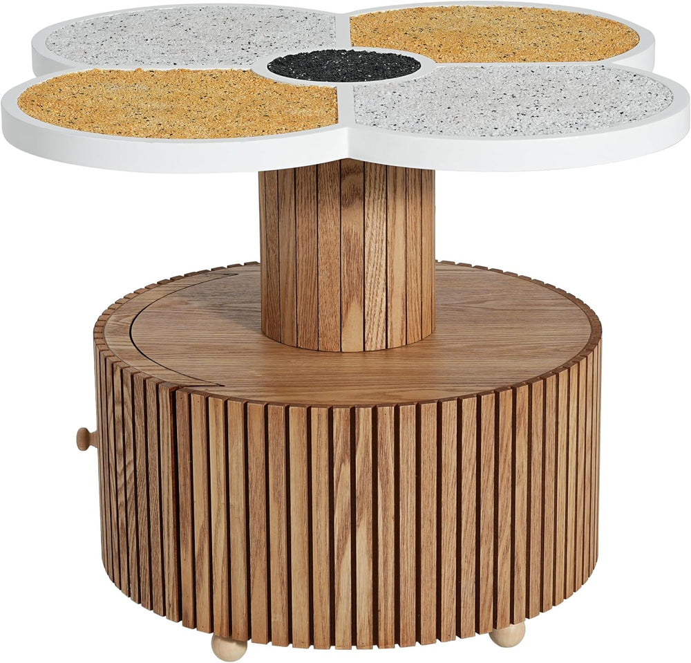 Unique Four-Petal Accent Table with Storage Drawer, Nordic Style Round Side T...