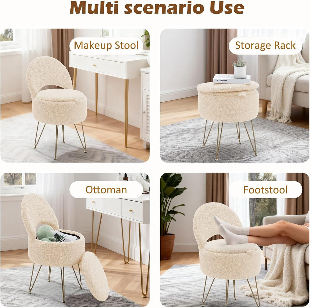 Korser Vanity Stool Chair with Storage and Folding Back, 13"x13"x27...