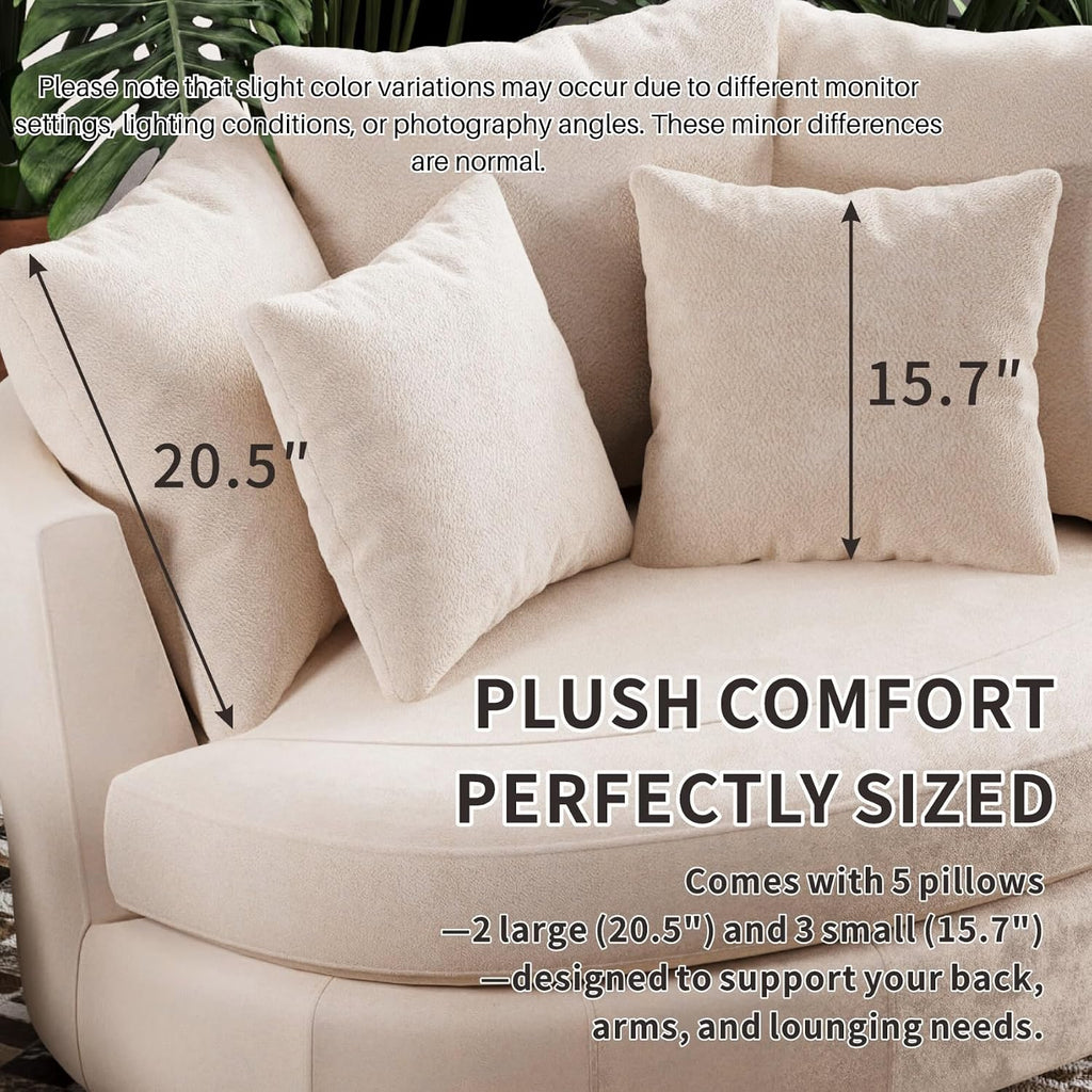 54.9''W Oversized Accent Barrel Chair, Upholstered Chenille Comfy Couch Sofa with 5 Pillows for Bedroom, Living Room, Apartment, Studio, Wheat.