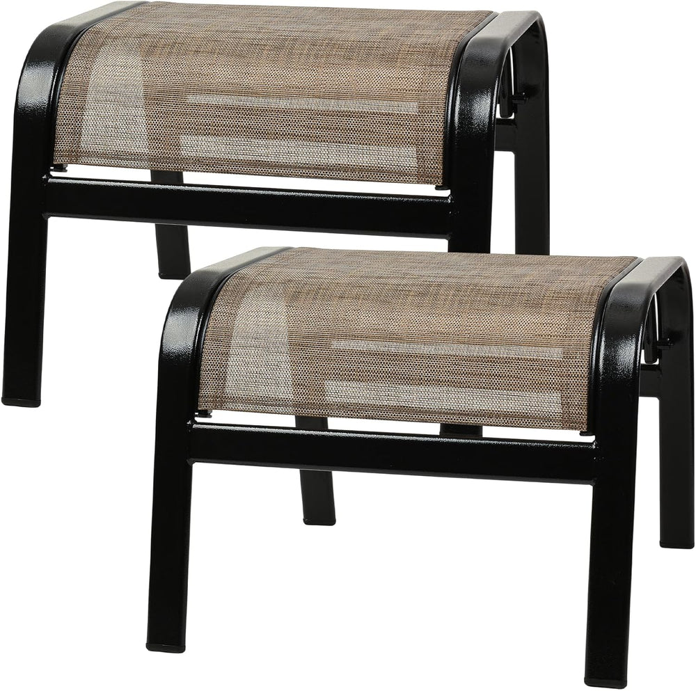 Outdoor Patio Footstool Ottoman Assembled 2 Set All Weather Breathable Metal ...