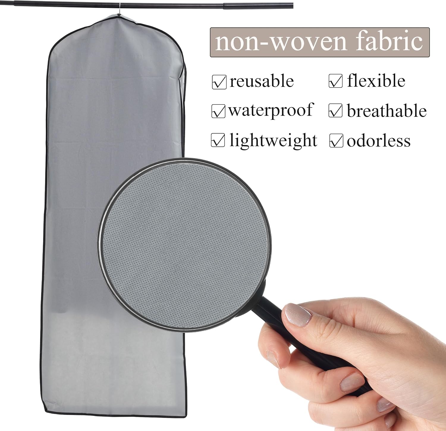 Dress Bags for Gowns Long, 65" Long Dress Garment Bags for Hanging Clothes | 1 Pack ,10" Gusseted Clothing Bags for Closet Storage and Travel, Suit Bags for Coats, Jackets, Shirts and Sweater