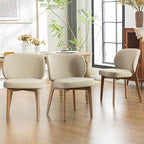 YOUNIKE Dining Chair with High Back Set of 3 Mid Century Modern Kitchen Chair Faux Leather Upholstered Armless Chair 20" Wide Padded Seat with Wooden Legs for Kitchen Dining Living Room Bedroom Khaki
