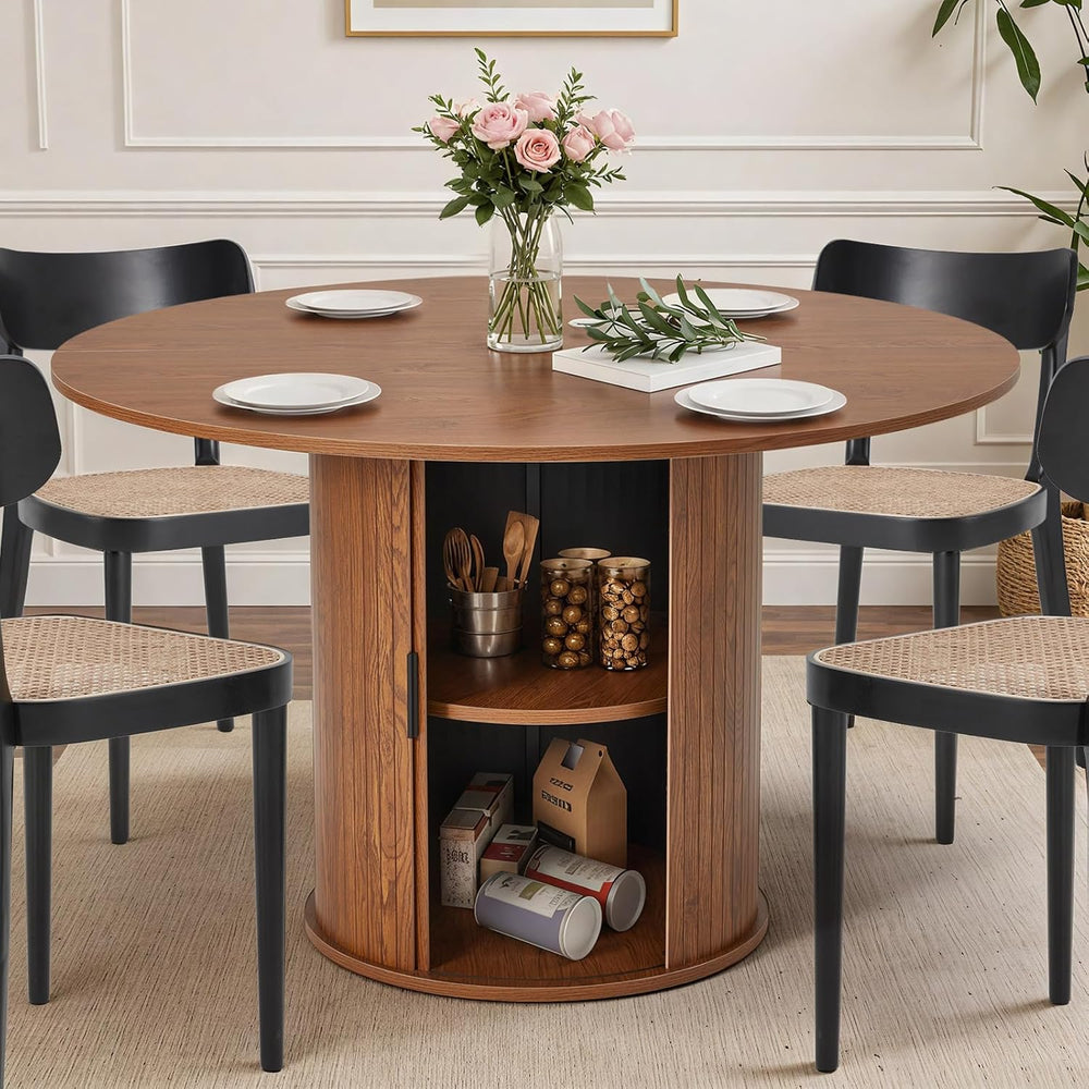 AVAWING 47-inch Round Dining Table for 4-6, Circle Fluted Kitchen Table with ...