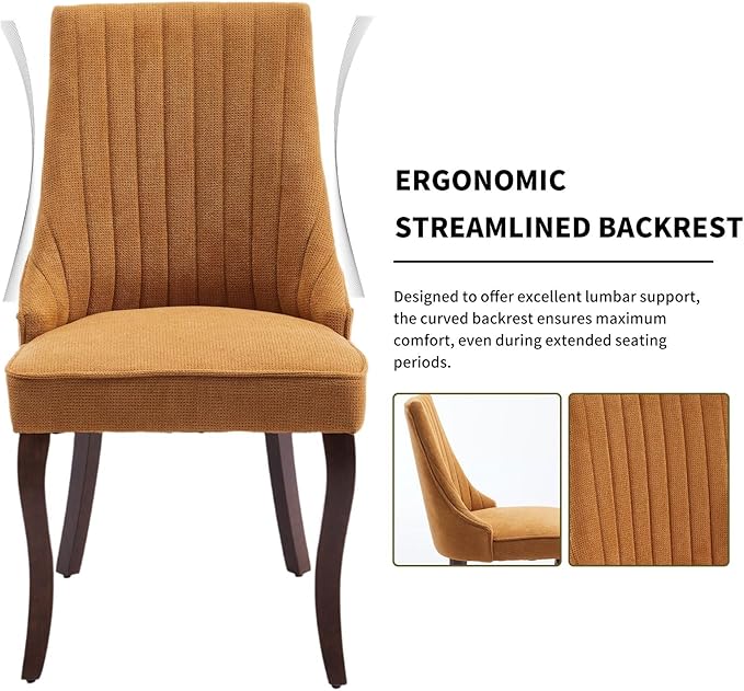 Modern Dining Chairs Set of 6, Mid Century Kitchen & Dining Room Chairs, Linen Upholstered Kitchen Chairs with Wood Legs, Sillas de Comedor, Easy Assembly, Yellow, 6 Pieces