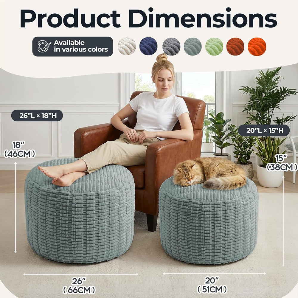 Round Pouf Ottoman Stuffed Corduroy Poufs Foot Rest with Foam Filling Fluffy ...