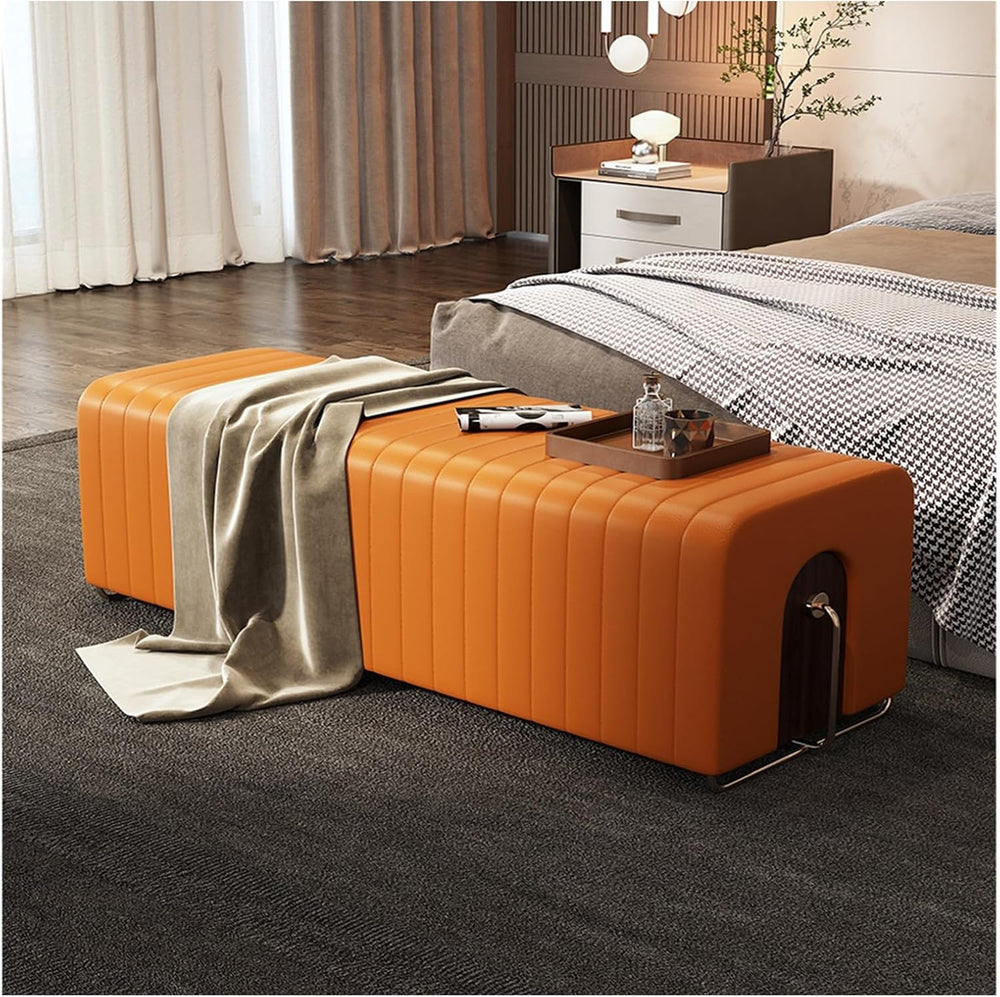 Modern Upholstered Pu Leather Bench Ottoman,Modern Tufted Long,Faux Fur Entry...