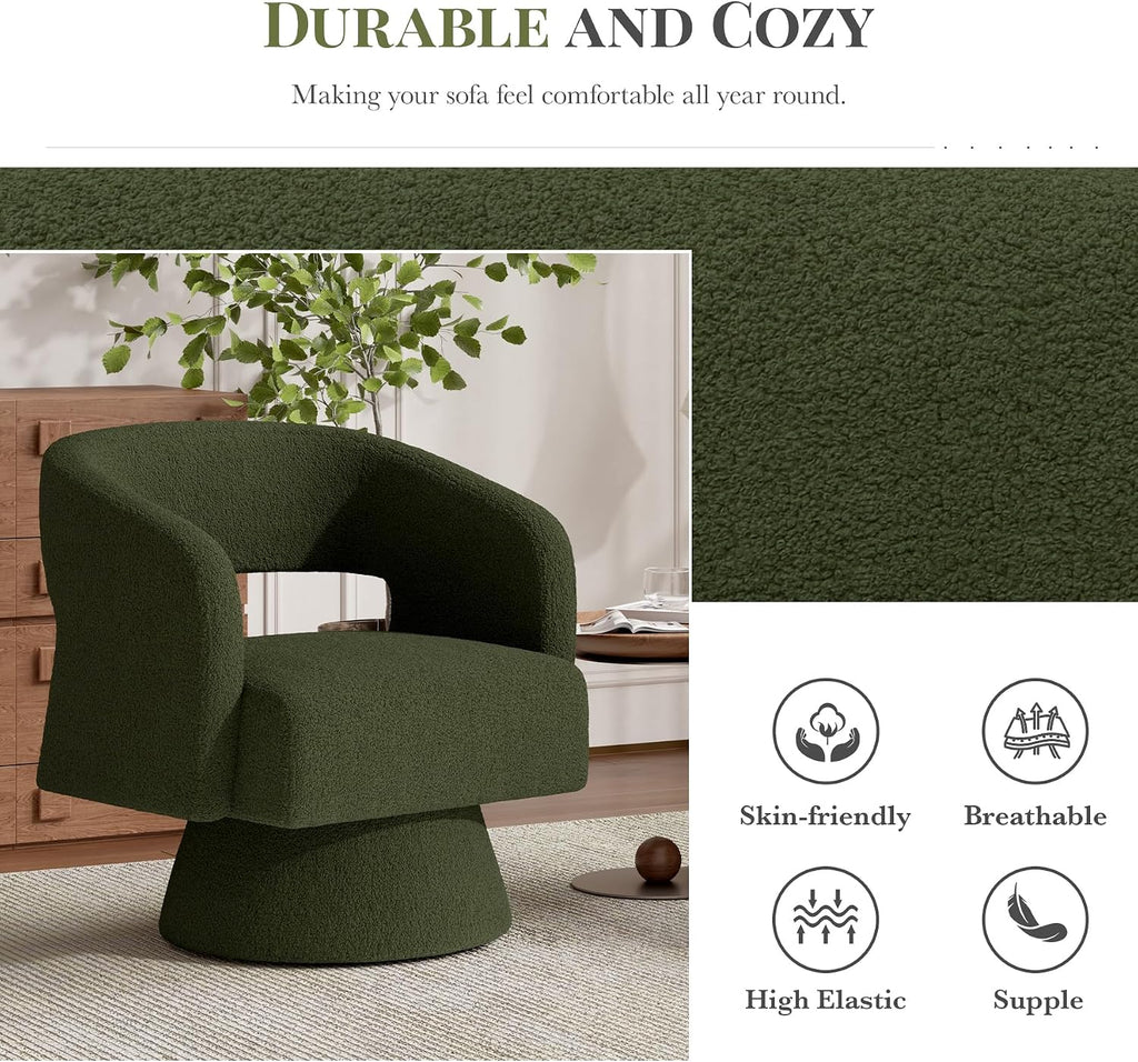 Luxanimarion Swivel Barrel Accent Chair Set of 2,Oversized Teddy Upholstered Round Swivel Chairs,Modern Luxury 360 Degree Living Room Vanity Chair for Bedroom Office,Green,2PCS