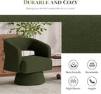 Luxanimarion Swivel Barrel Accent Chair Set of 2,Oversized Teddy Upholstered Round Swivel Chairs,Modern Luxury 360 Degree Living Room Vanity Chair for Bedroom Office,Green,2PCS