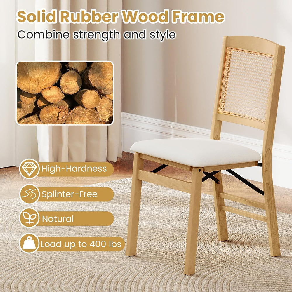 KOTEK Folding Dining Chairs Set of 2, Wooden Kitchen Chairs with Padded Seat ...