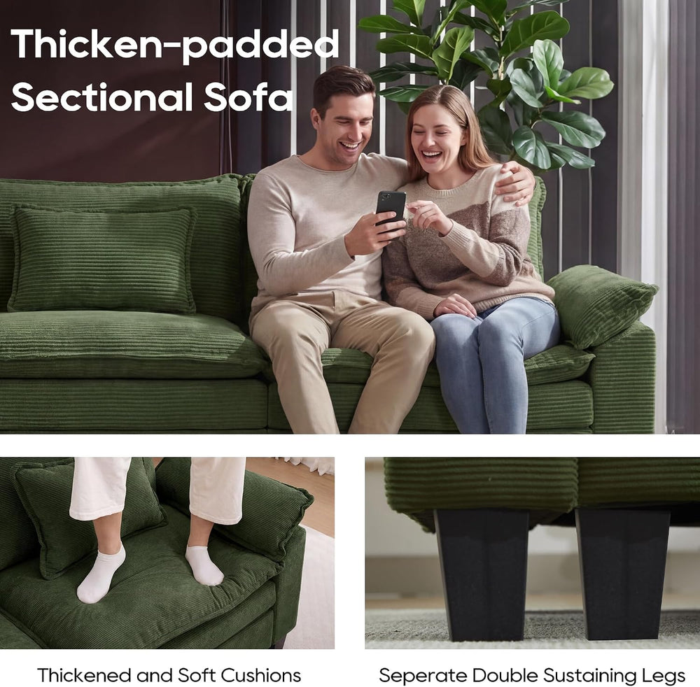 URRED Oversized Modular Sectional Sofa，Solid Green：122" U Shaped | Moder...