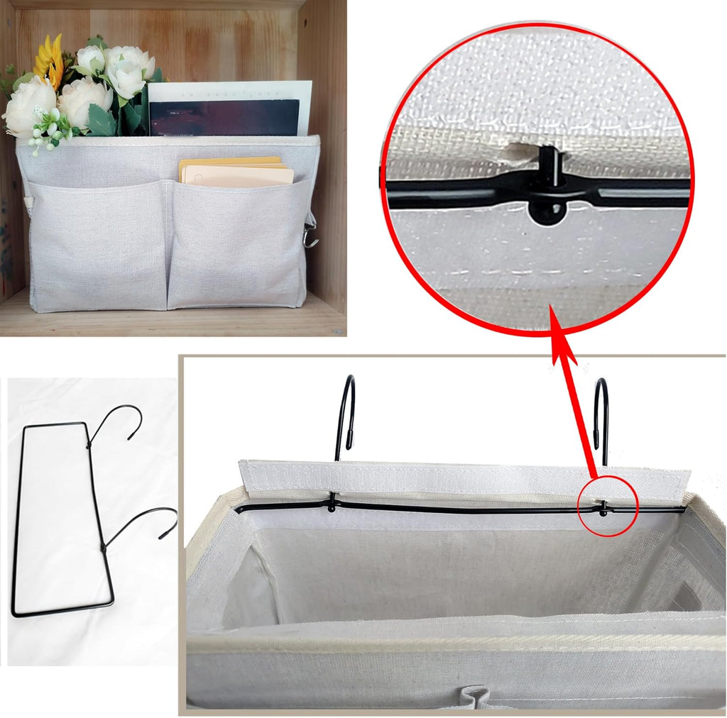 Bedside Caddy Organizer & Bedside Storage Basket Multi-Function Organizer for Bunk, Hospital Beds, Dorm Bed Rails,| Holds Magazines, Books, Glasses, Phone | Space-Saving (White 2 Pack)