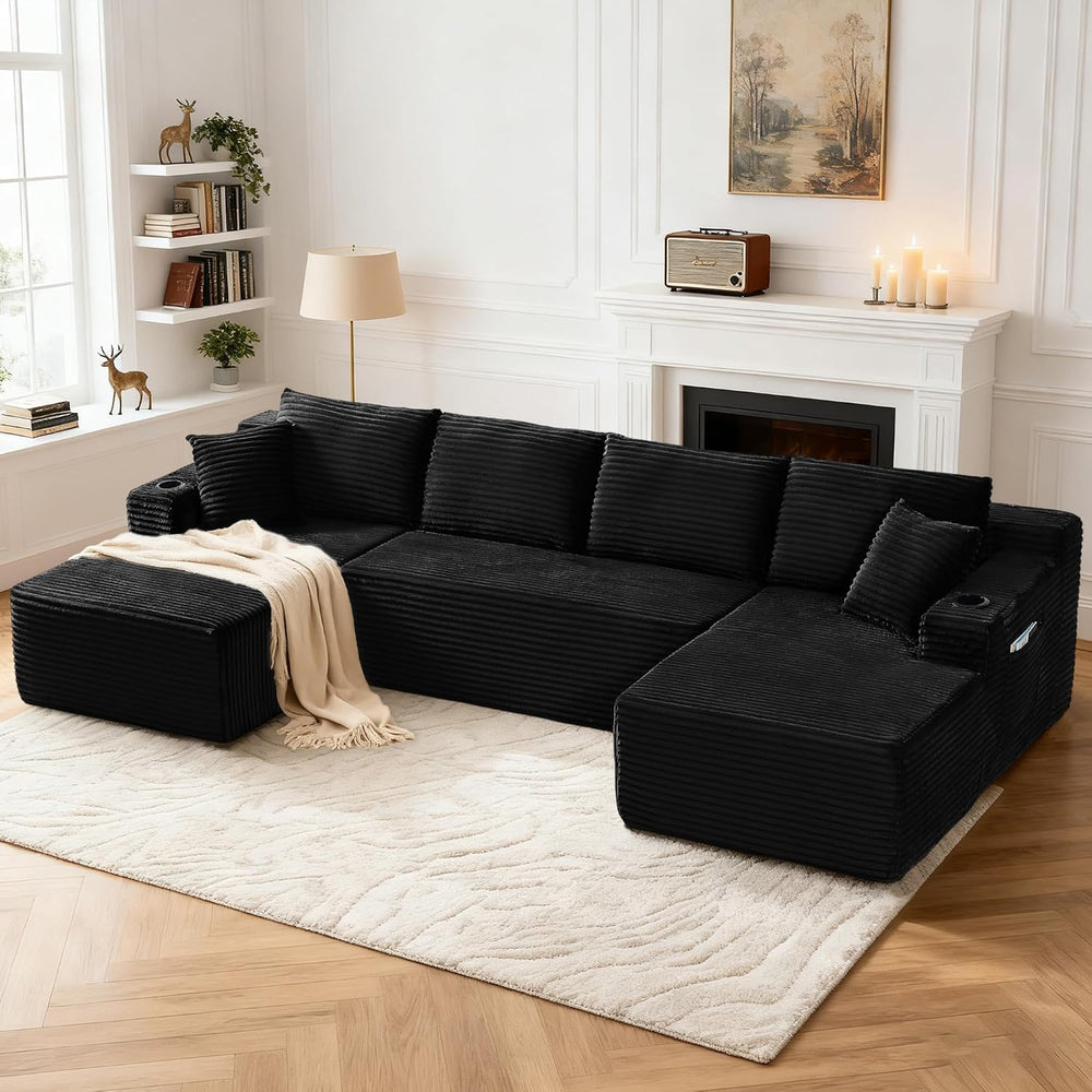 Tmsan 133.5" Black Sectional Sofa Couches for Living Room, Oversized U S...