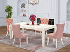 East West Furniture LGDA5-LWH-23 5 Piece Dining Set Contains a Rectangle Kitchen Table with Butterfly Leaf and 4 Polyester Fabric Upholstered Chairs, linen white
