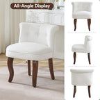 WUTUTUEE Velvet Vanity Chair with Back, Tufted Upholstered Vanity Stool with Solid Wood Legs, Mid Century Small Makeup Chair for Vanity, Accent Chair for Bedroom, Living Room, White