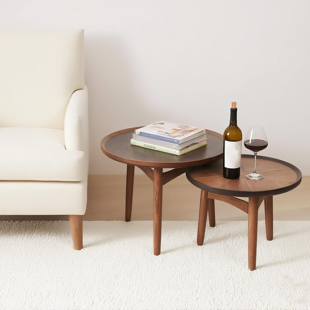 CONSDAN 24 Round Coffee Table, Solid Oak Frame & Veneer Top, USA Grown Ha...