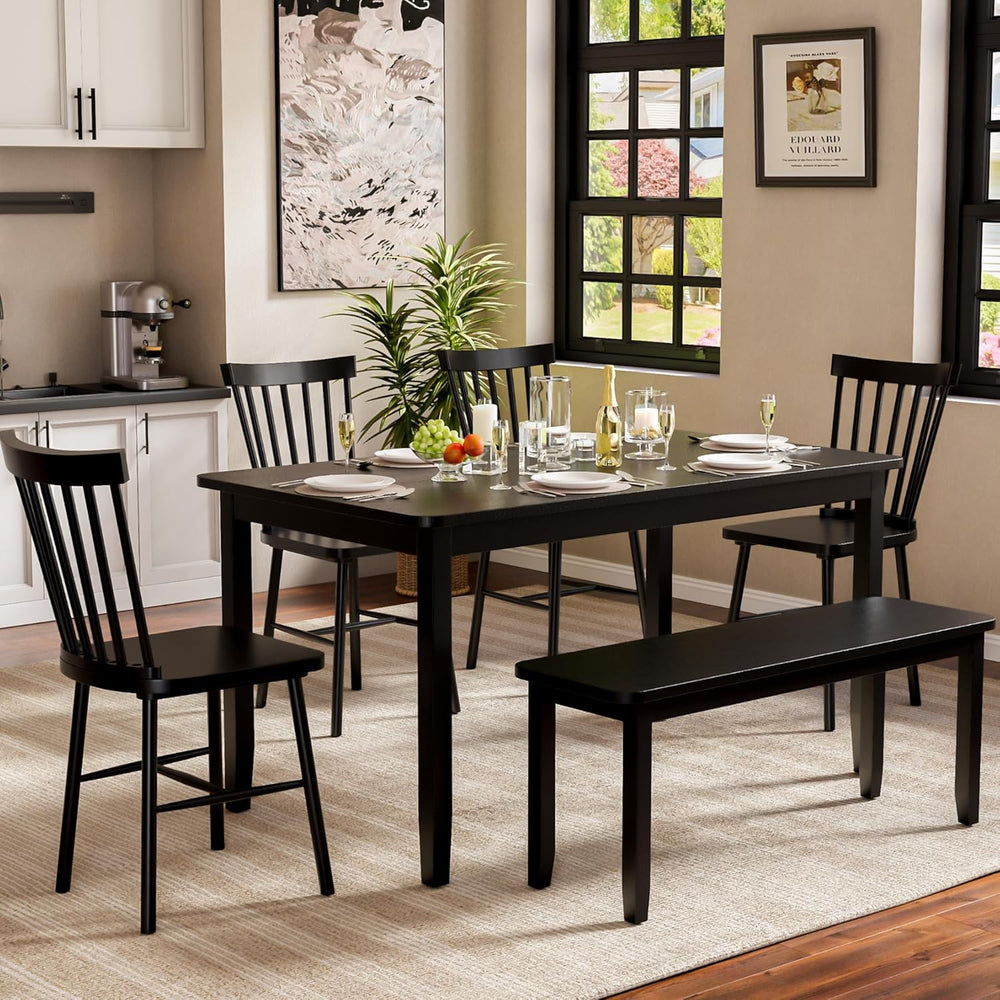 JUMMICO Solid Wood 6 Piece Dining Table Set, Modern 58"/W Kitchen Table ...