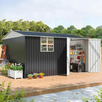 10x12 FT Outdoor Metal Storage Shed with Window, Large Lockable Metal Garden Tool Shed with Heavy-Duty Frame for Backyard, Patio, and Lawn, Black