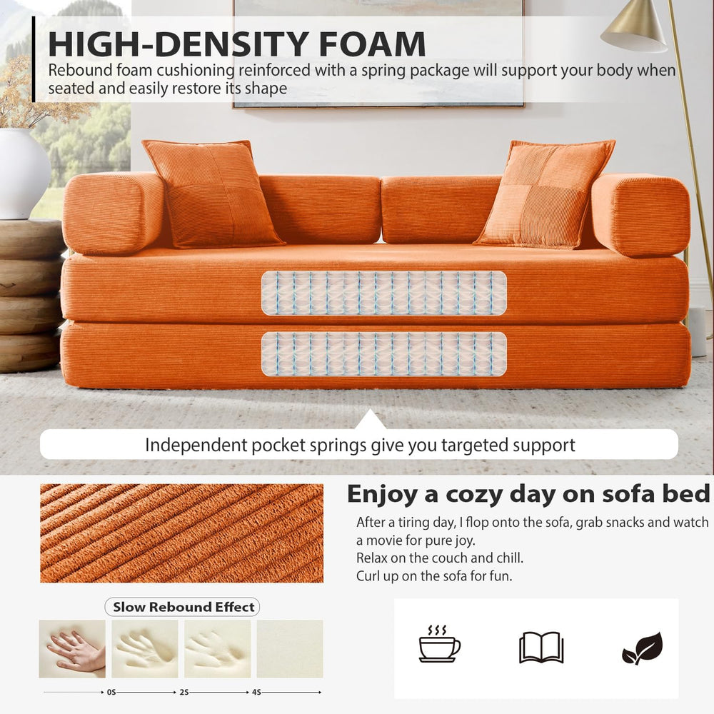 4-in-1 Folding Convertible Sofa Bed, 78 Inch Couch with Fixed-Shape Frame, Co...