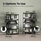HOMEDANT House 5-Tier Metal Rolling Cart Shelf Rack Casters Heavy Duty Laminated Wheel Shelving Unit Adjustable Utility Storage Shelves Organizer Shelf Kitchen Garage 36.2" W x 16.5" D x 69.5" H 1Pack