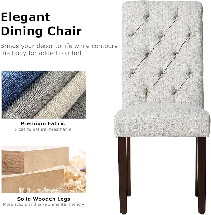 Tufted Dining Chairs Set of 2, Upholstered Parsons Dining Room Chairs, Fabric Kitchen Side Chair with Wood Legs, Floral