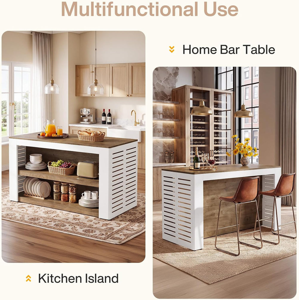 Tribesigns 55.1-Inch Kitchen Island with Storage and Seating Space | 3-Tier F...