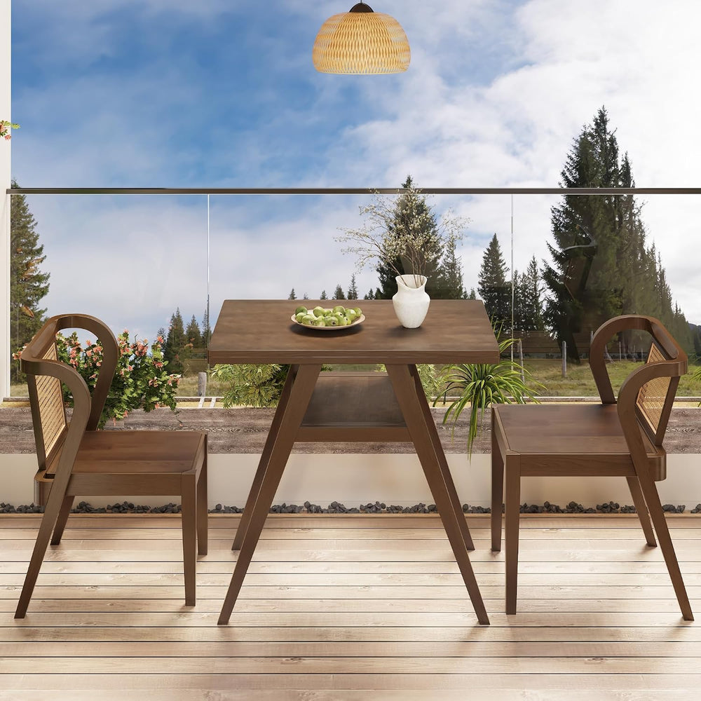 3-Piece Modern Dining Set with Stackable Dining Chairs, Solid Wood Square Tab...