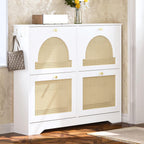 Freestanding Shoe Rack, Tipping Bucket Shoe Cabinet with 4 Flip Drawers, Elegant Entryway Shoe Organizer with 4 Rattan Doors,for Kitchen Home