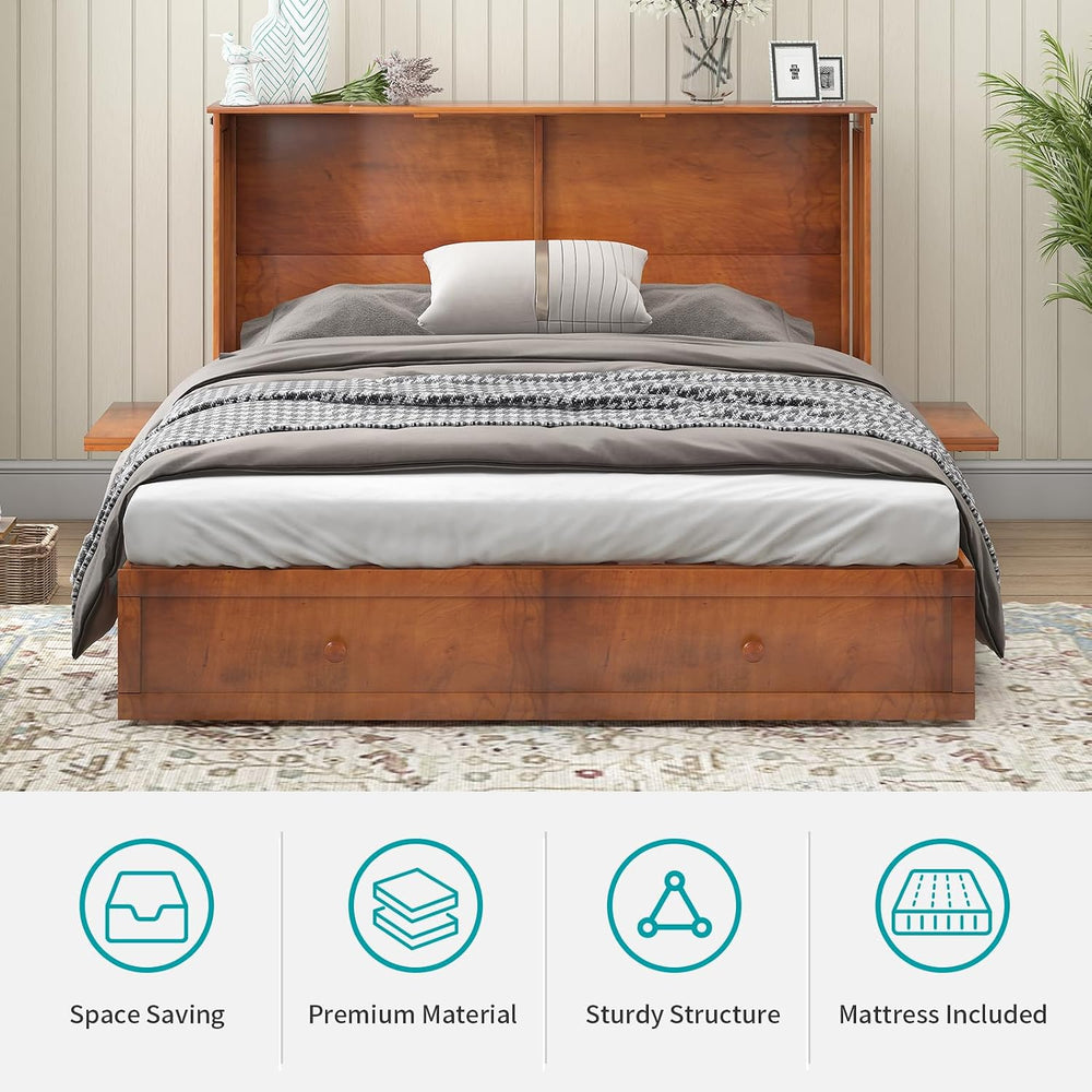BALUS Murphy Bed, Queen Cabinet Bed with 2 Spacious Storage Drawers-Cherry | ...