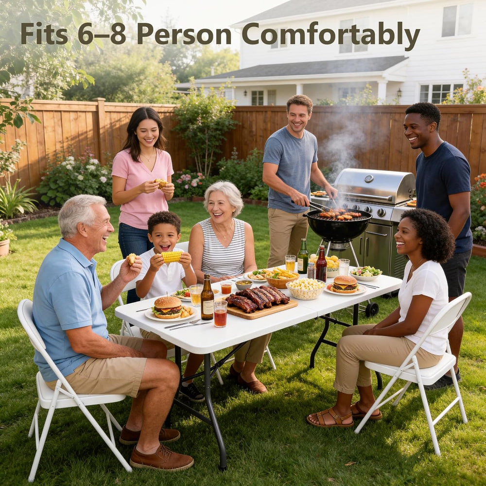 6FT Folding Table 2 Pack, Heavy Duty Fold in Half Plastic Tables with Carry H...