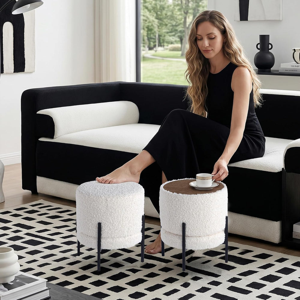 Get Set Style Multifunctional Ottoman with Side Table, Soft Round Footrest St...