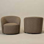 KINWELL 34" W Swivel Barrel Chair Set of 2, Mid Century Modern Round Upholstered Boucle Swivel Accent Chairs, No Assembly Sofa Chair for Living Room Bedroom Reading, Teddy Brown