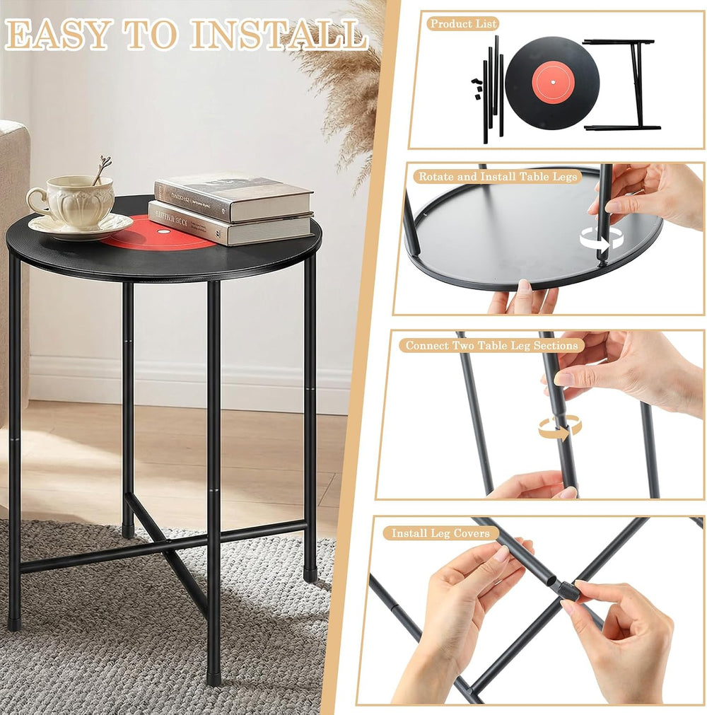 Colingmill 14 x 22 Inch Small Round Side Table End Drink Table Vinyl Records ...